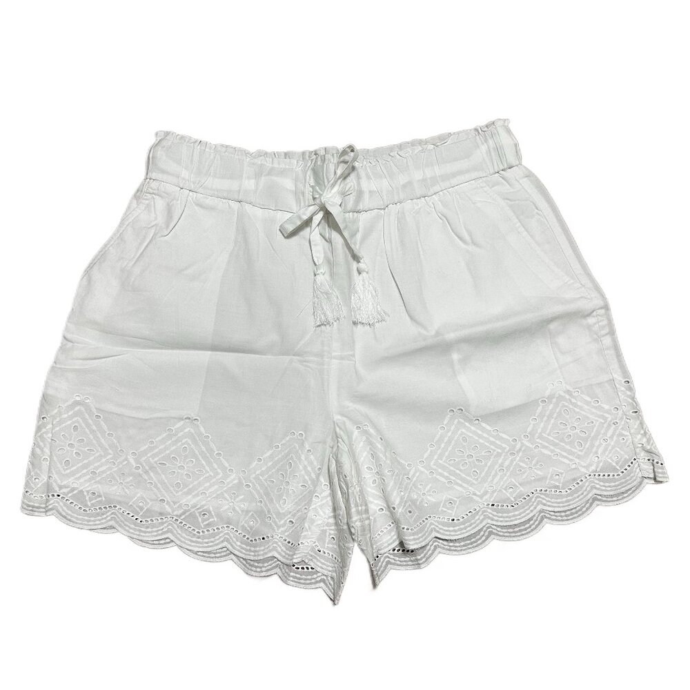 NWT - Talbots White Eyelet Shorts MP 100% Cotton Lined Petite Scalloped Hem